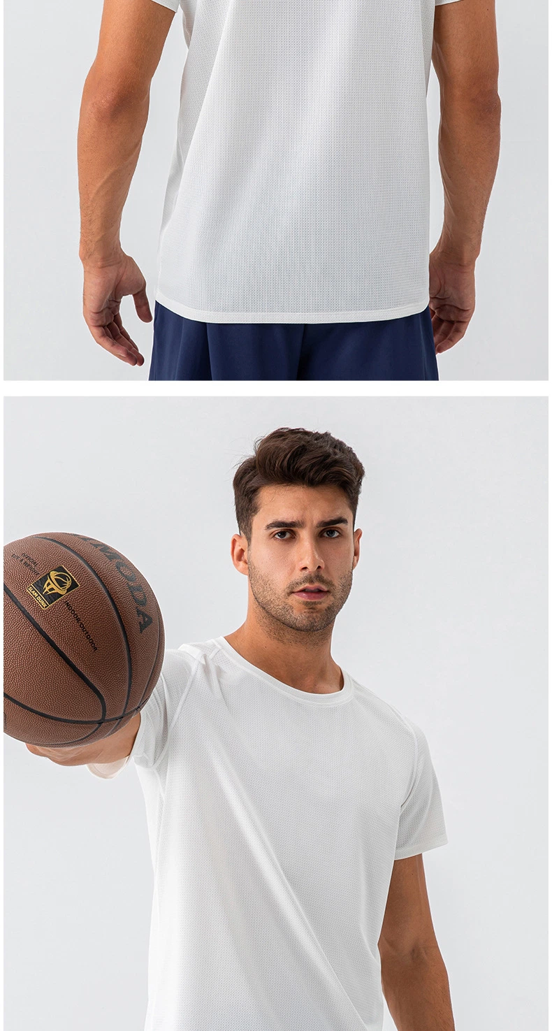 T-shirt de sport en nylon vierge respirant à encolure ronde en gros sur mesure pour hommes.