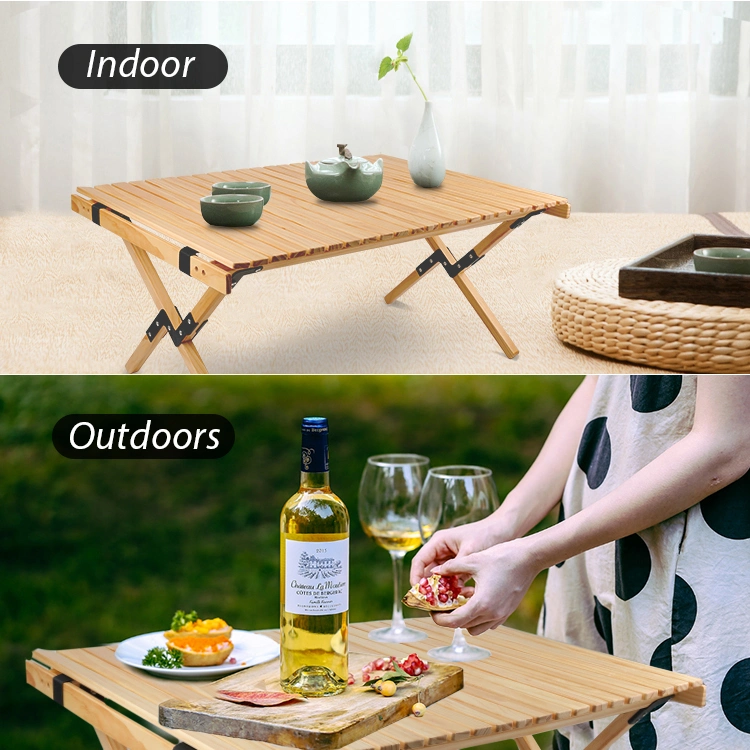 Kinggear Outdoor Luxus Picknick Grill tragbare Klapprolle Top Holz Campingtisch