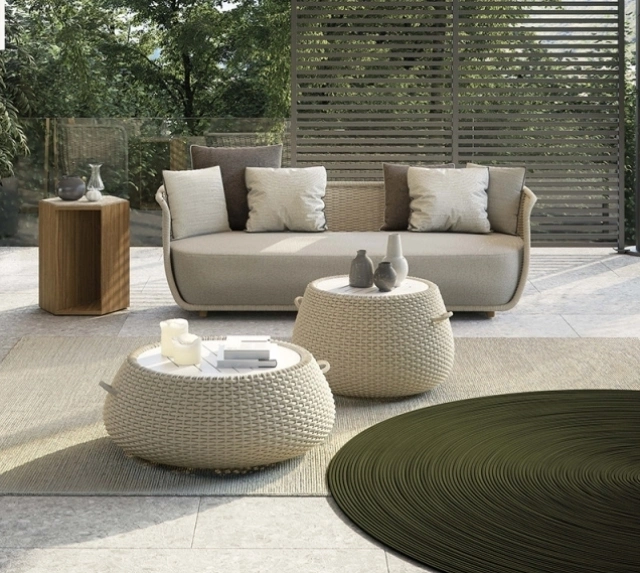 Conjunto de sofás estilo europeu, estofados, móveis externos, lounge de tecido, ao ar livre Conjuntos de lounge