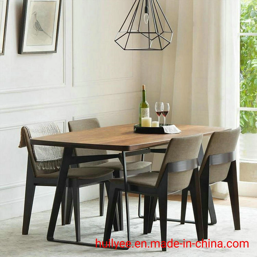 Metal Solid Wood Dining Table and Chair