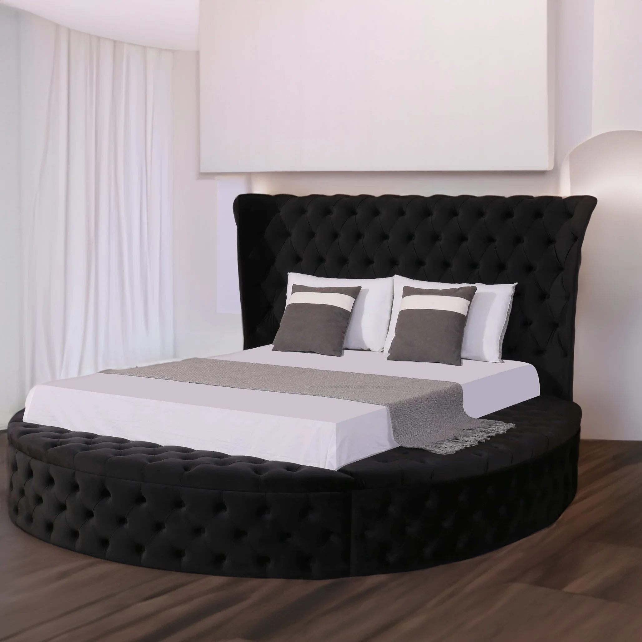 Huayang SGS Certified Factory Flat Modern Bed Customized Double Bedroom Set Hotel Modern Furniture King Size Bed OEM Manufacturer Round Bed