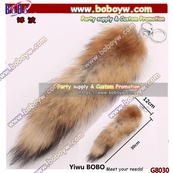 Promotional Items Fancy Plush Animal Large Luxury Fox Fur Tassel Bag Tag Charm Tail Keychain Wedding Gift (G8030)