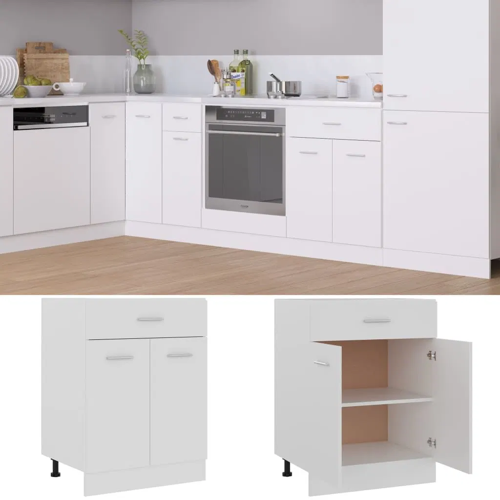 Whiten Furniture with 2 Shelves and Drawer Cupboard Unit Kitchen Storage Cabinet