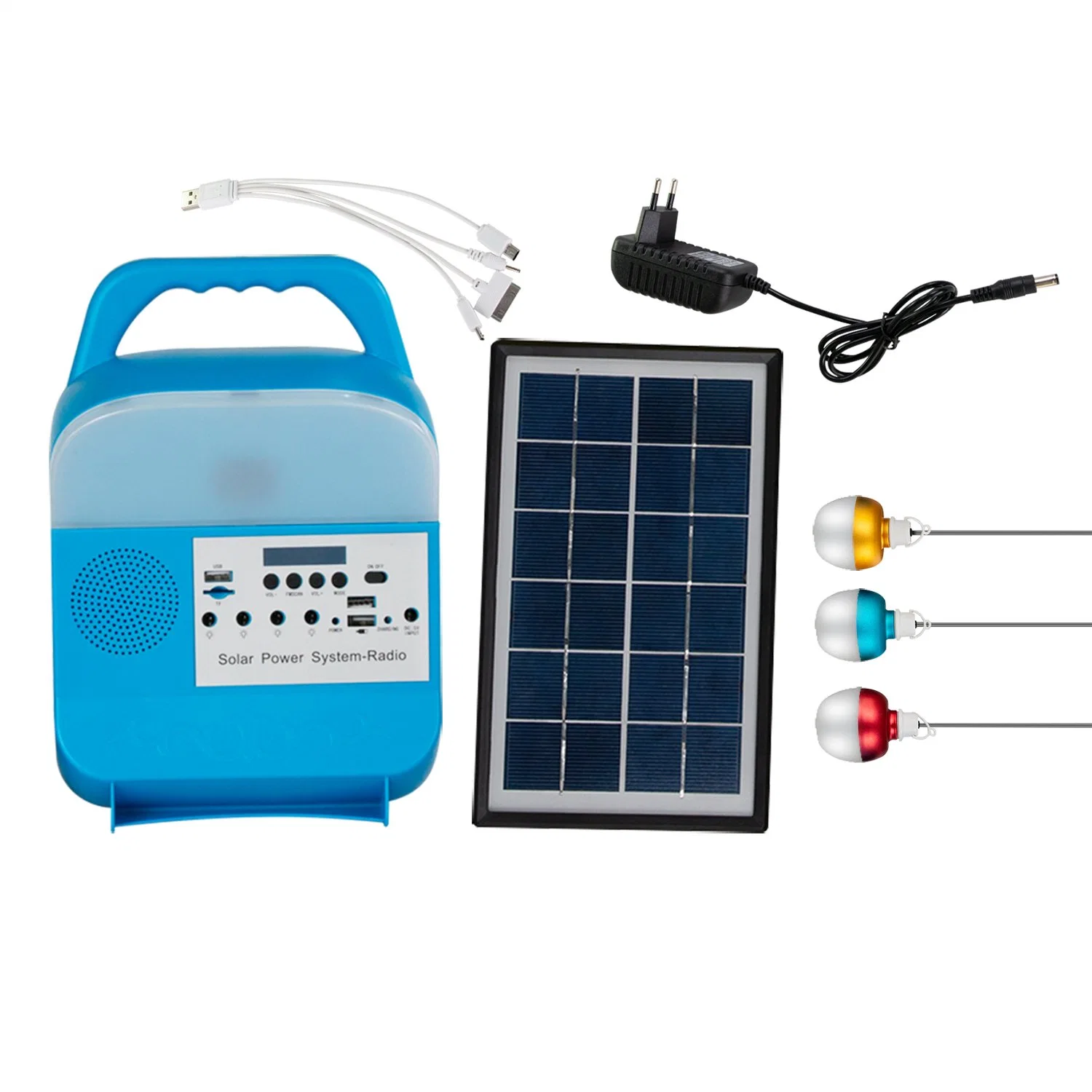 Mini 3W portátil para exteriores 3en 1 sistema de kits de luz solar con Sistema de energía solar de Radio FM con altavoz Bluetooth