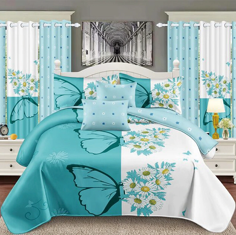 Anpassbare Blaue Bettdecke Gedruckt Tröster Polyester Bett Leinen Kissen Sham farbige Bettwäsche Kissenbezüge Heimtextilien Bettwäsche Set mit Vorhang