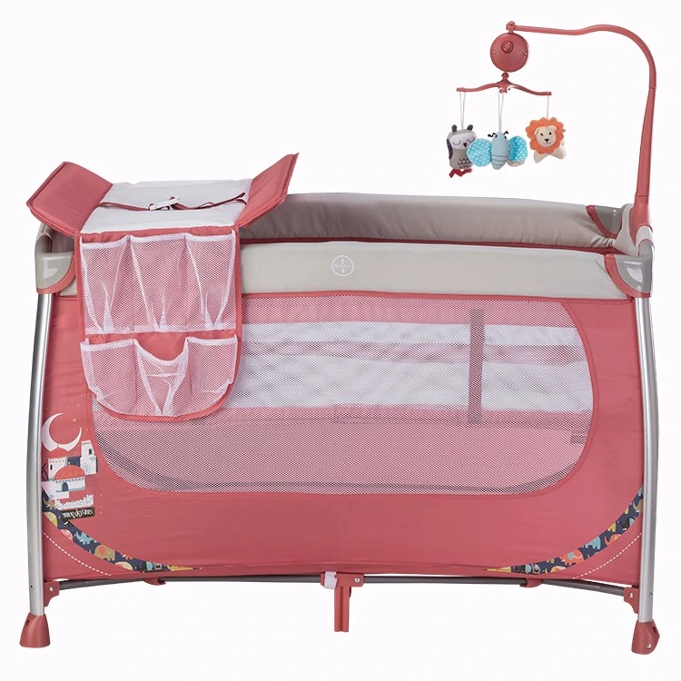 Hot Sale European Standard Aluminum Baby Playpen Travel Cot with Changing Table