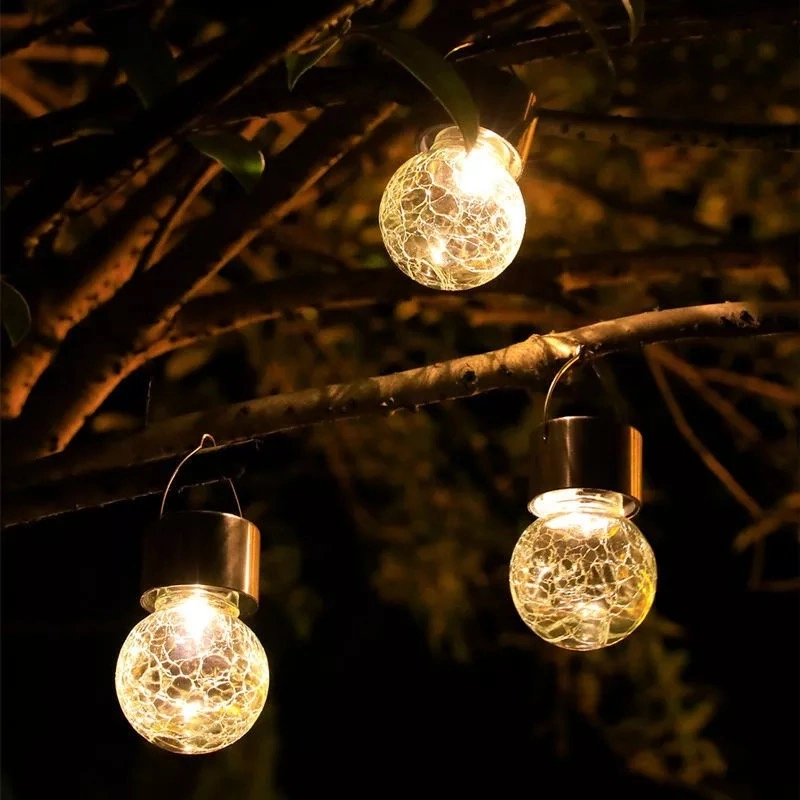 Hanging Solar Lights Outdoors Decorative Cracked Glass Ball Lights Waterproof Solar Lanterns Lamps