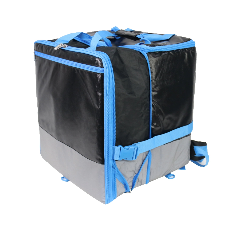 OEM Reusable 500d PVC Thermal Waterproof Delivery Backpack Extra Large Insulated Thermal Lunch Aluminium Foil Cooler Bag Bike Food Delivery Bag with Zipper