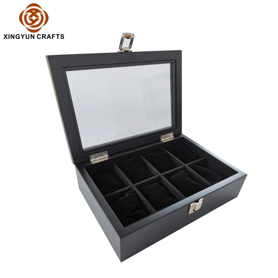 Black Matte Wooden Watch Box Wood Window Packing Gift Box Wholesale Package Box