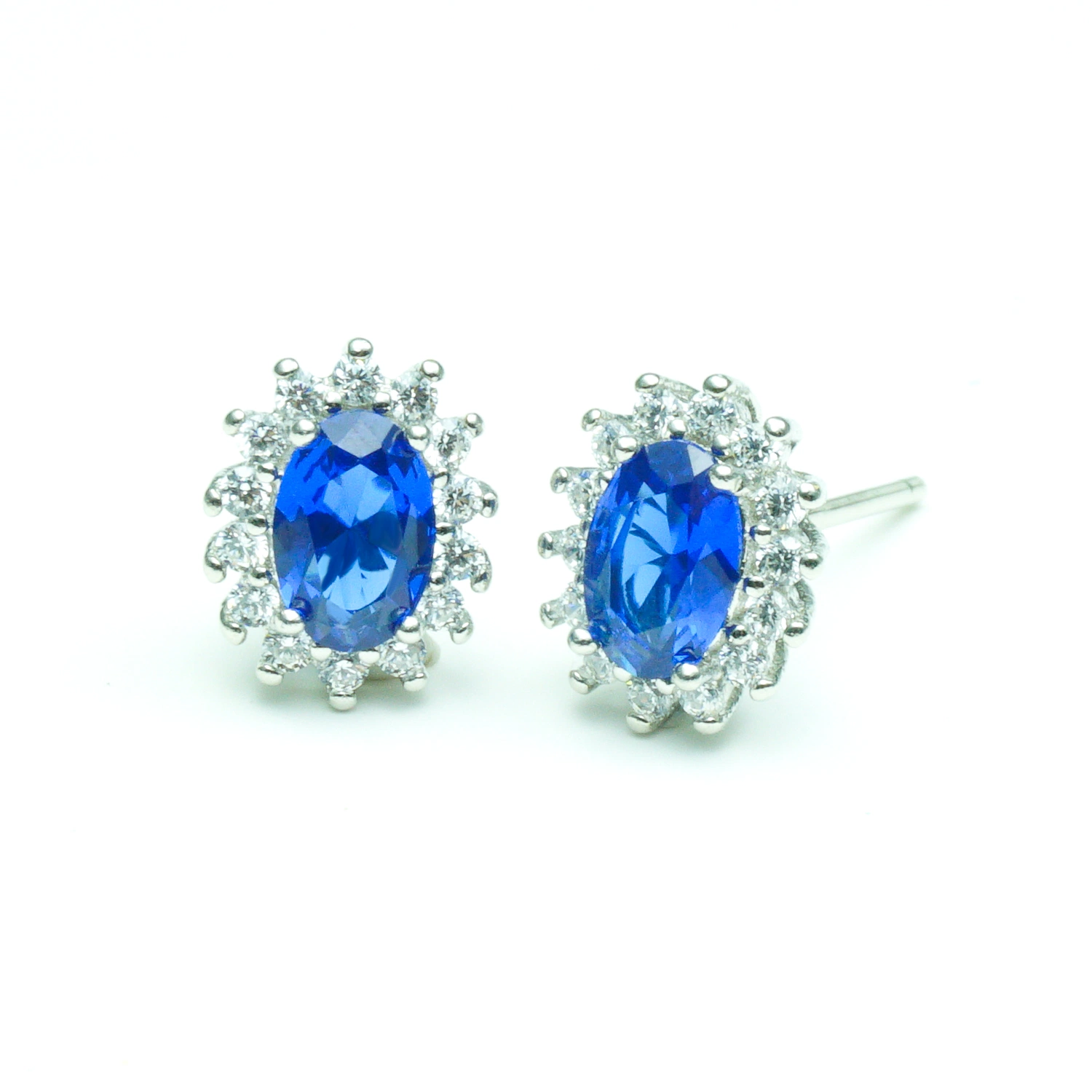 Design Simple Rhodium Plated Fashion Silver Jewelry with Sapphire Tear Stone Earring