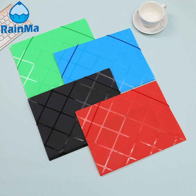 Office PP Color A4 File Bag Folder Elastic Band Fixed File Folder with Round Rope and Lattice Style