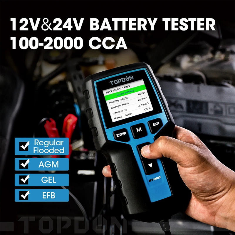 2023 Topdon Factory Price Bt200 Smart Portable Battery Capacity Voltage Load Charging Cranking Test Machine 12V 24V Motorcycles Auto Car Battery Tester Analyzer