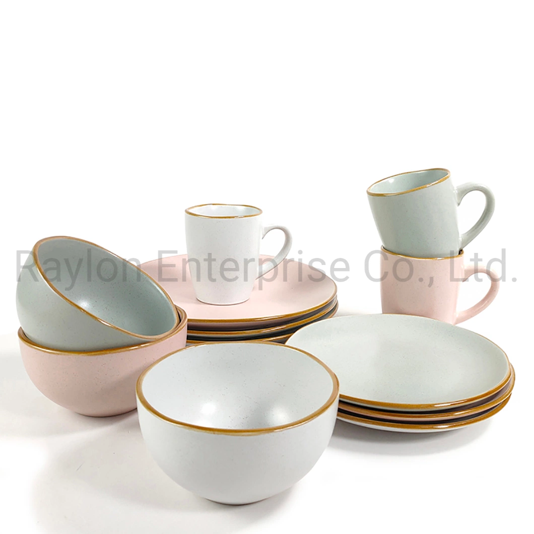 European Tableware Ceramic Bowl Plate Irregular Speckled Dinner Set with Reactive Rim