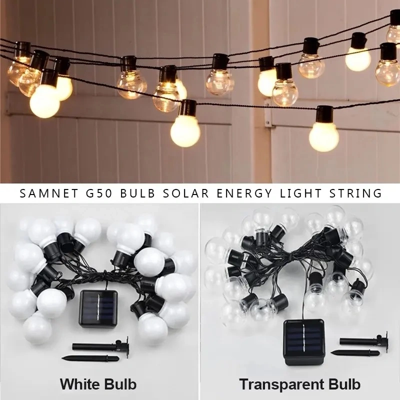 LED G50 Bulb Solar Energy String Light Solar Outdoor Garden Waterproof Decor Lamp for Home Indoor Christmas Holiday Lighting