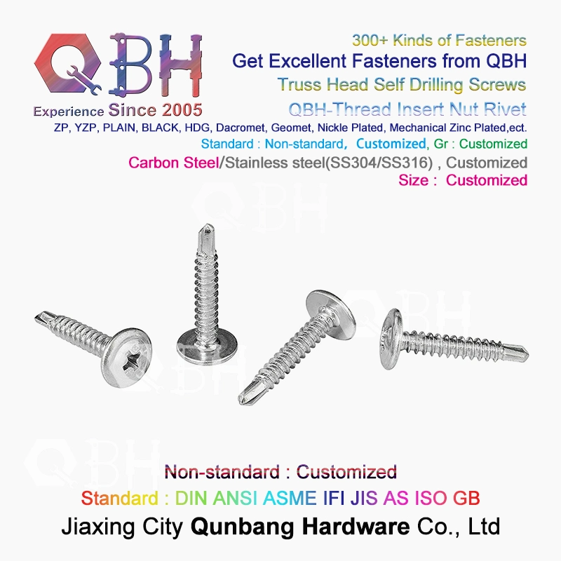 QBH ZP Yzp HDG tratamiento térmico plano negro Dacromet Geomet Truss Metal Acero al carbono Acero inoxidable cabeza de oblea Self Tornillo de perforación fijador de techo