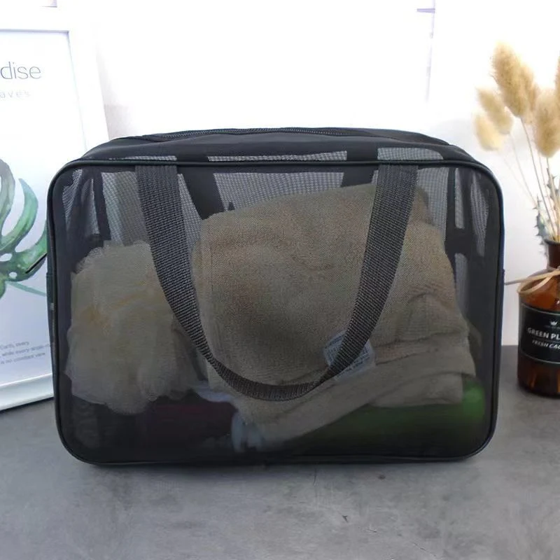 Clear Makeup Bag Toiletry Bag, Large Travel Cosmetic Bag Draining Waterproof Transparent PVC Zipper Tote Luggage Pouch with Handle Reusable Portable