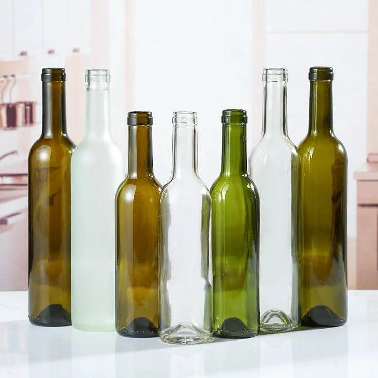 Verre bordeaux vert antique transparent de haute qualité, vide, 750 ml Bouteilles de vin