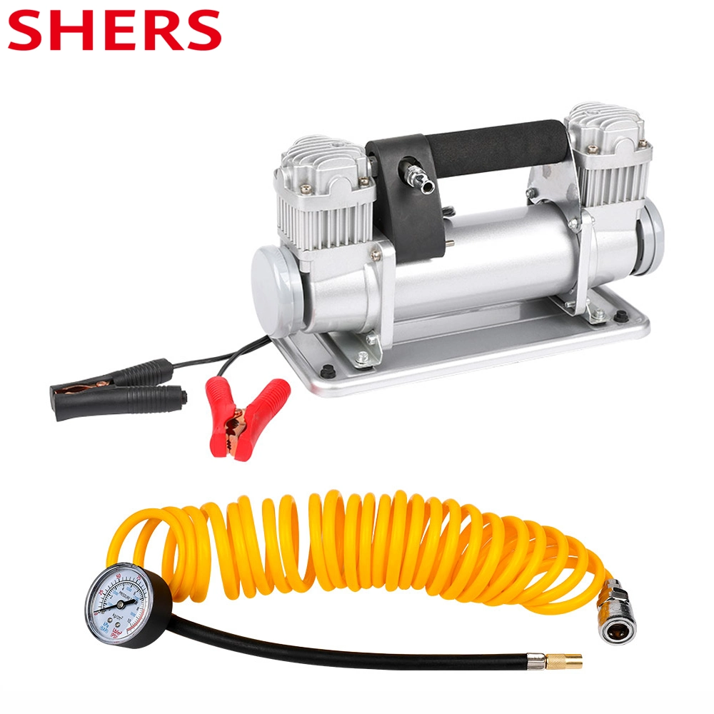 12V Compresseur d'air pour voiture avec cylindre double de 40 mm pour gonfler les pneus de manière intensive.