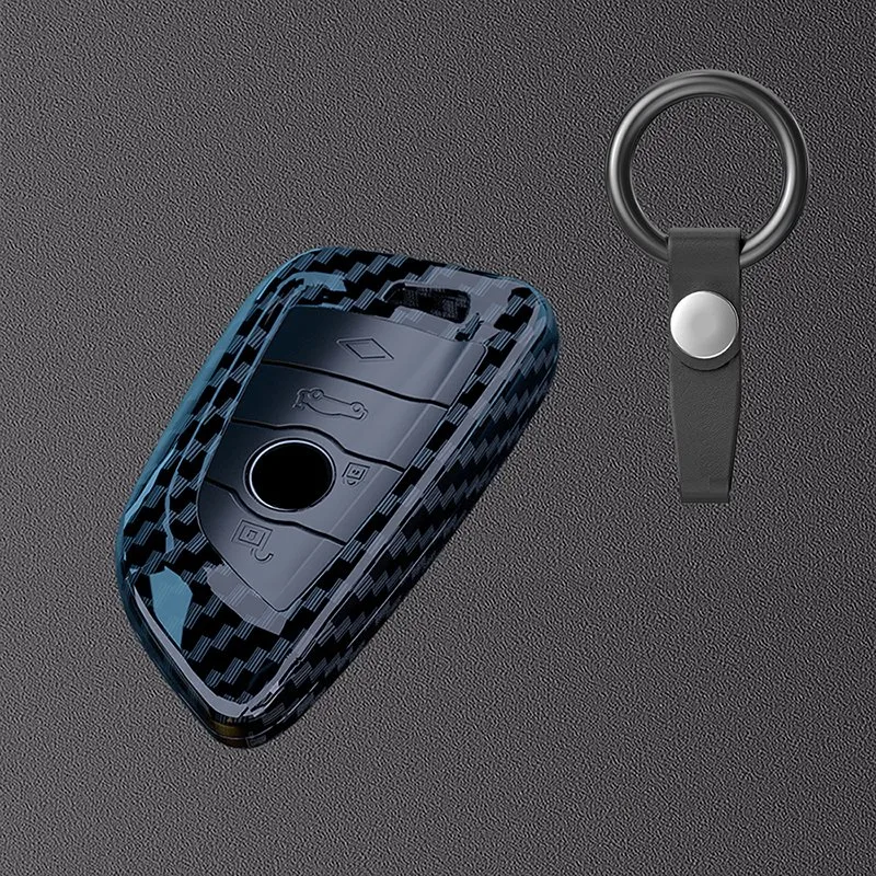 Carbon Fiber Pattern ABS PC Keychain Car Key Case Cover for BMW