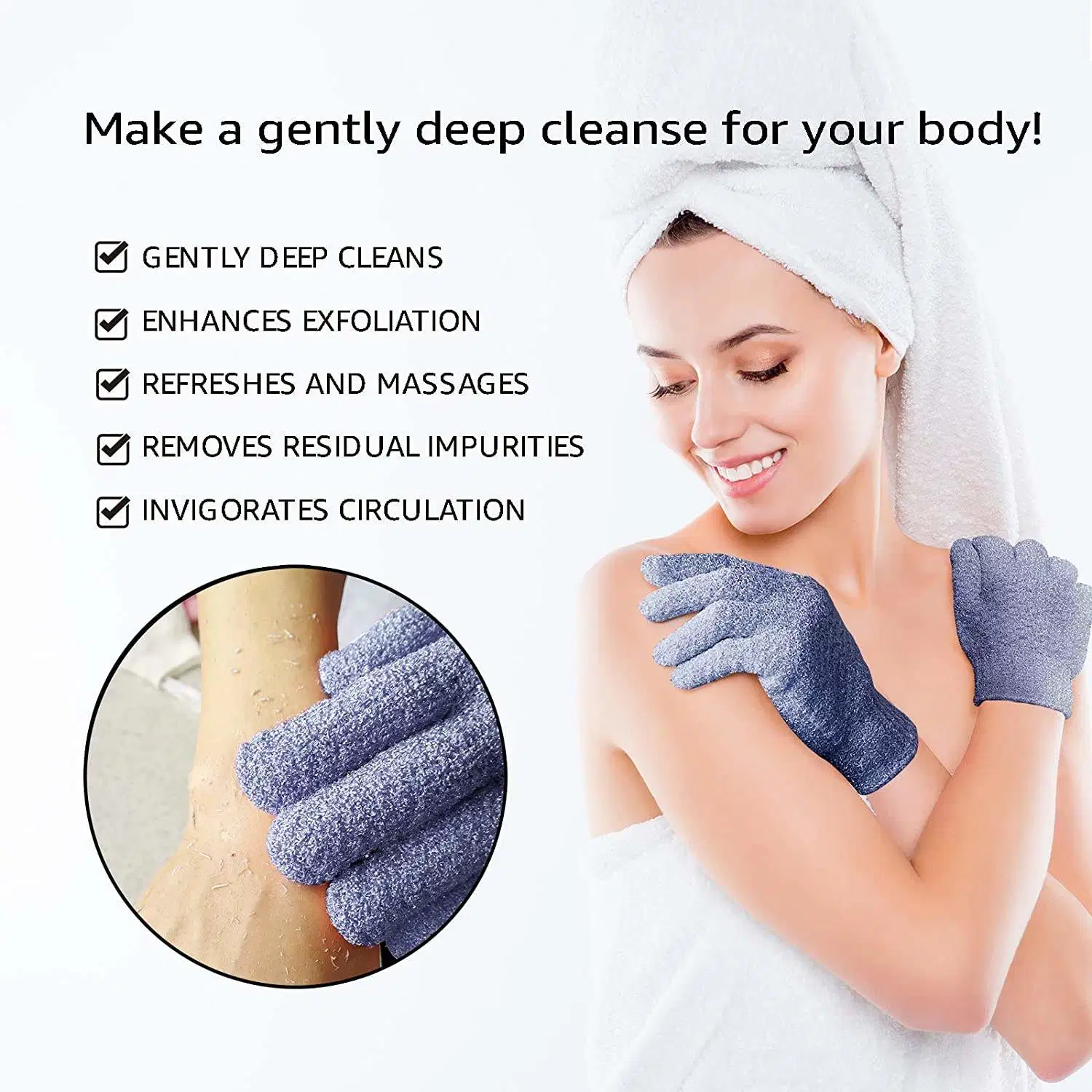 Logo personnalisé Nylon cinq doigts Mitt Dead Skin Remover Body Gants exfoliants Body Scrubber douche soie Korean Exfoliating gants