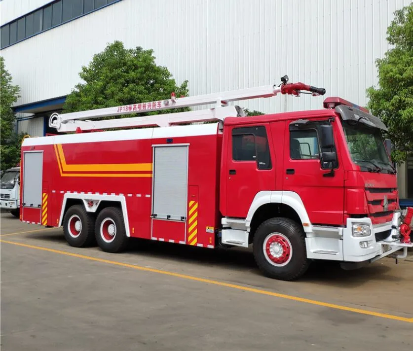 Sinotruk 10 Ruedas 371HP de 10 toneladas de 2 toneladas de agua HOWO de espuma de 18 metros de la torre de agua camión de bomberos