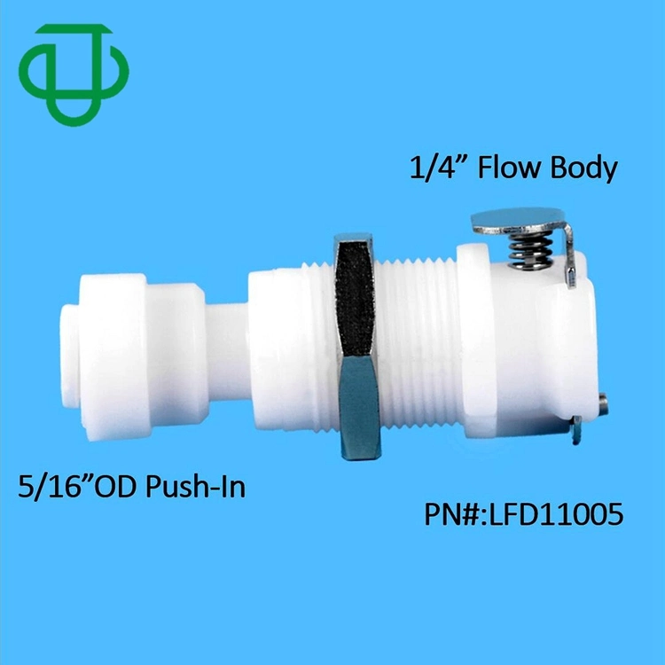 1/4" 5/16"Od Tubing Push in Medical Panel Mount Shut off Plastic Quick Disconnect Tube Bulkhead Coupling