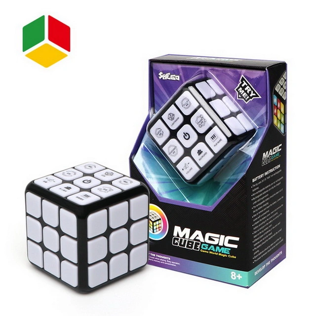 QS Amazon Hot Sale Product Flashing Stem Toy Music Puzzle Handle Game Cube Memory Brain Training Promotion Gift Plastic Magic Puzzle Cube Toys for Kids