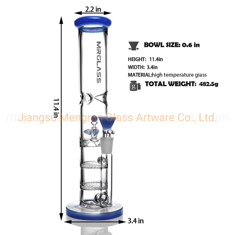 Handmade Glass Hookah Glass Water Pipe Three Leaf Wind Car and Double Honeycomb Straight Smoking Pipe