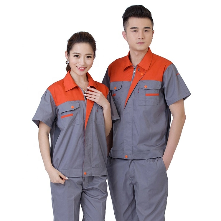 Manchon court Uniforme Bâtiment minier mécanicien costume de haute qualité en usine de vêtements de protection du travail Wear-Resisting OEM Ensembles d'été respirant coton Vêtements de travail