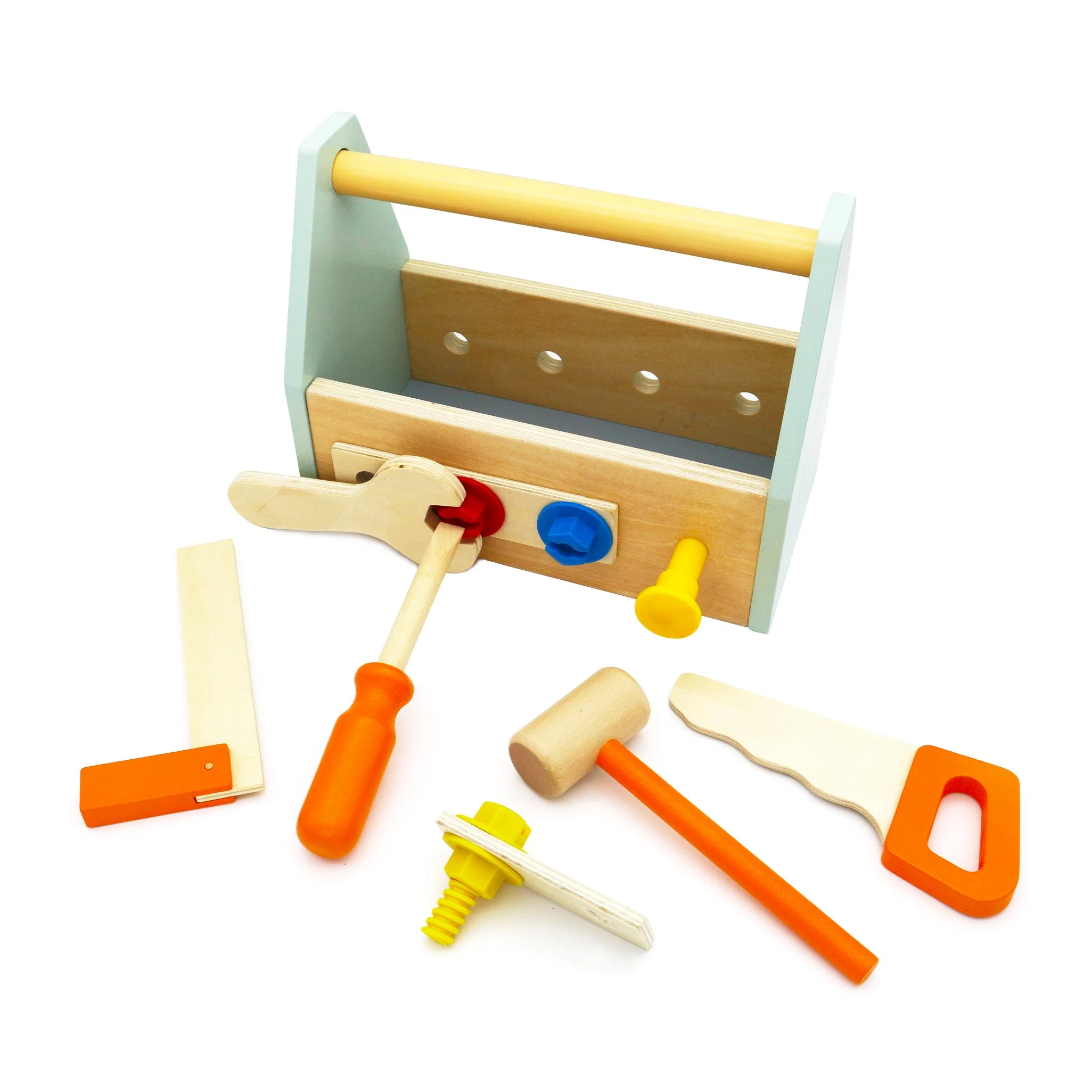 Wooden Educational Baby Toys Manufacturer Supplier Wkt308 15PCS Wooden Tool Box Toy for Kids and Babies.