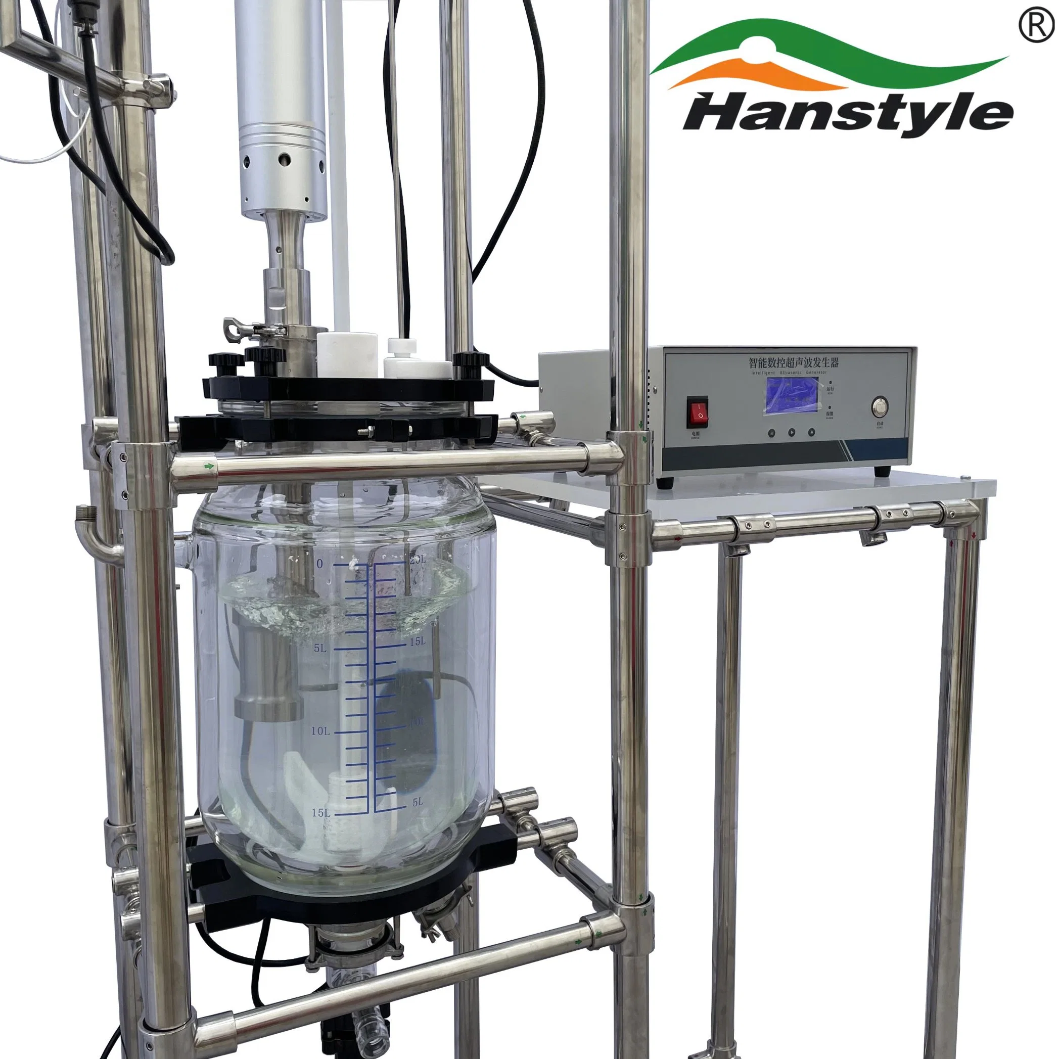 High Efficiency Chemical Mixing Machine 20kHz Ultrasonic Homogenizer with Double Layers Glass Reactor for Mixing Extracting and Emulsifying