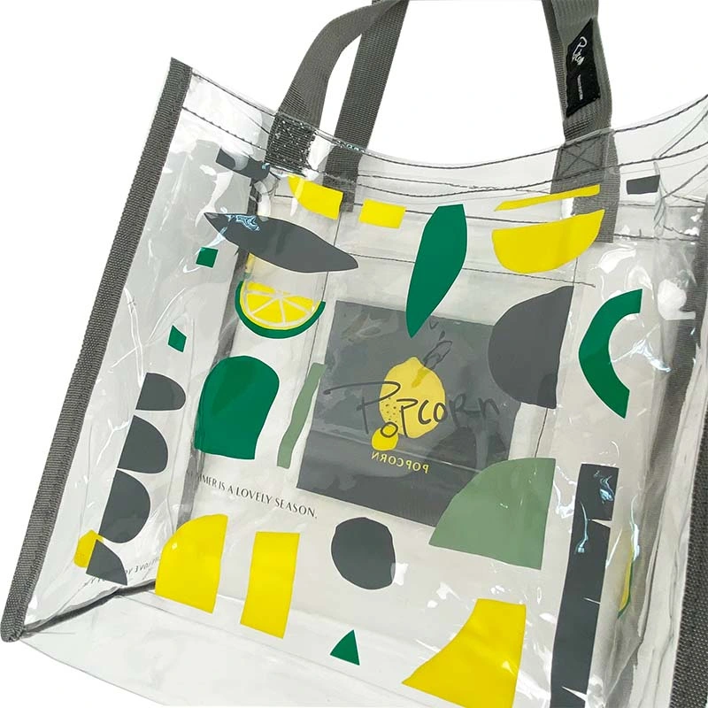 Custom Full Size Printed Clear Tote Stadium Approved Bag with Interior Pocket