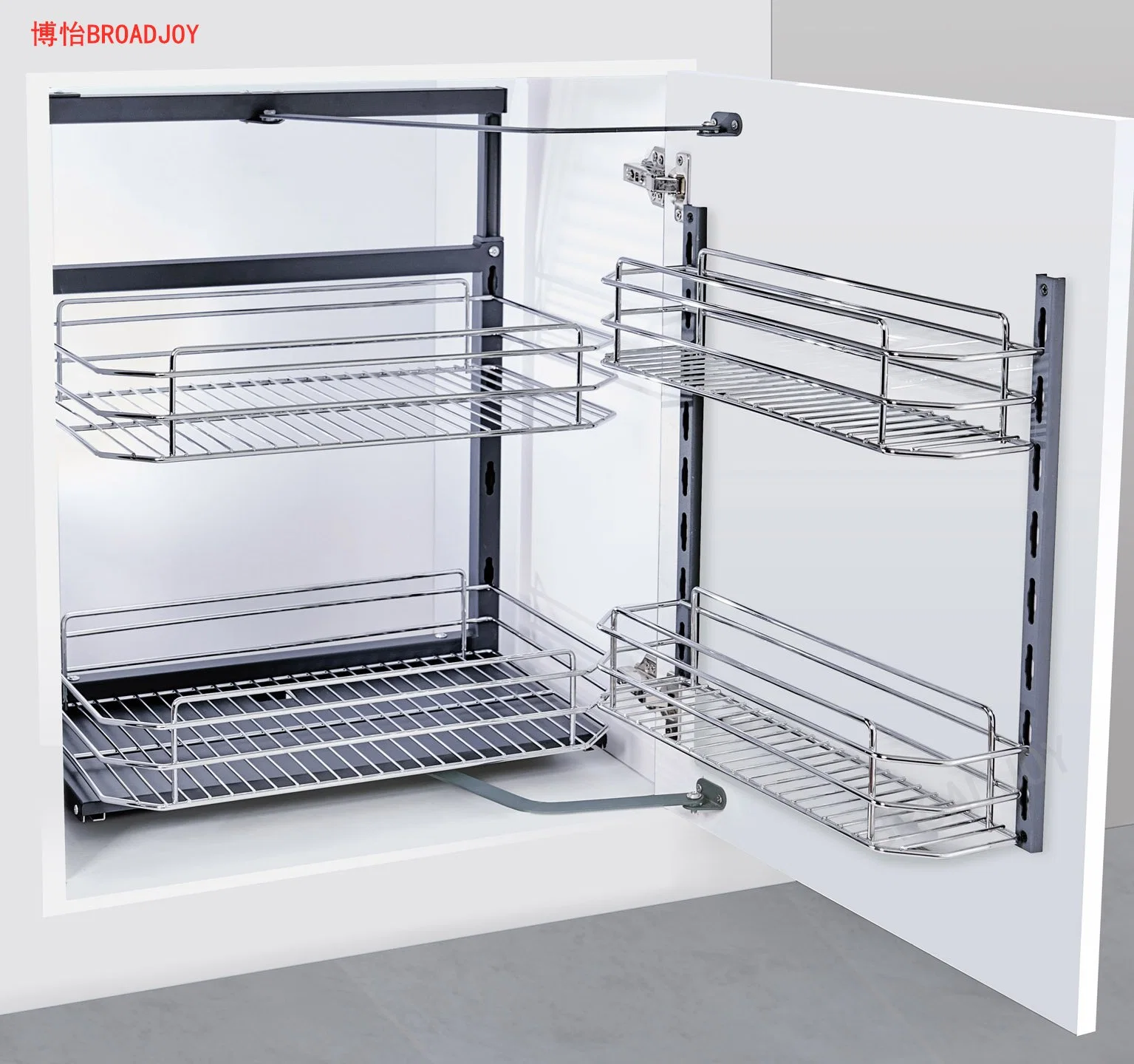 2022 New Product Round Wire Multipurpose Pull out Linked Pantry Unit Kitchen Cabinet Soft Close Drawer Storage Stainless Steel Kitchen Rack