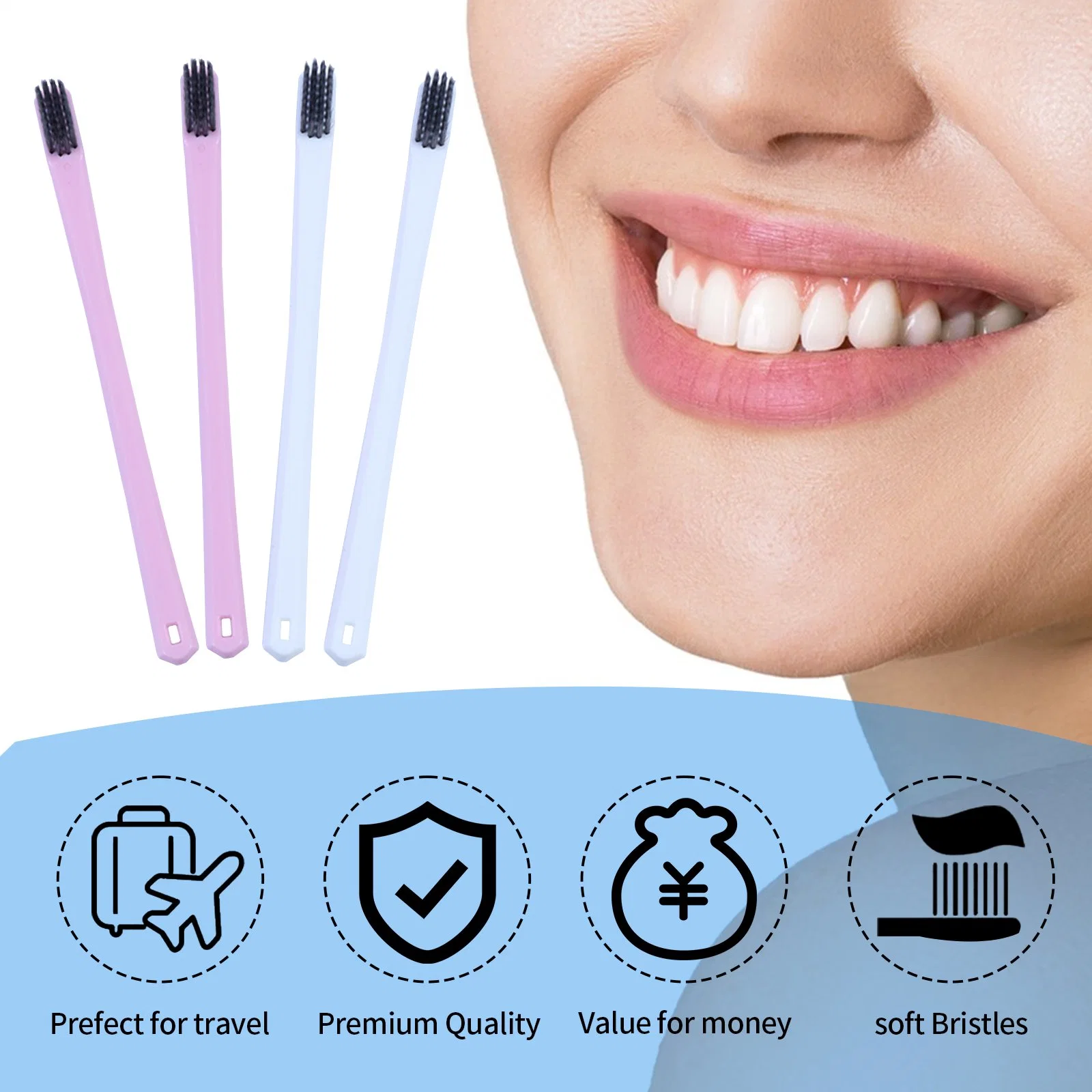 Adult Personal Cleaning OEM Nylon Reusable Plastic Toothbrush with FDA