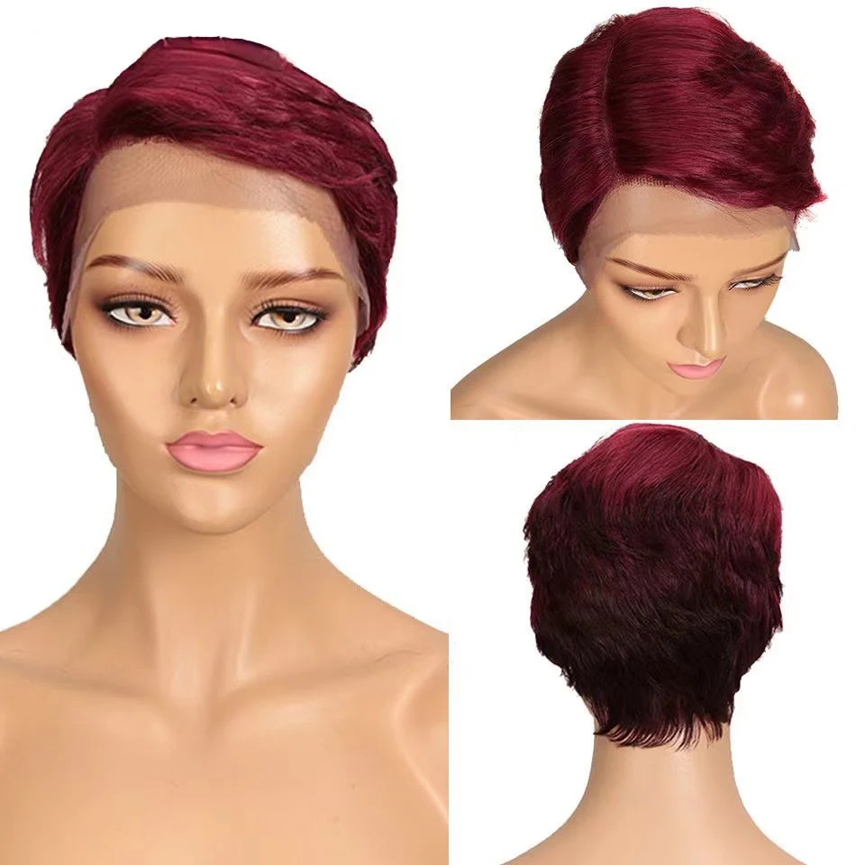 Fornecedor de cabelo atacado encaracolado completo 13X4 * 1 HD corte curto frontal Rendas de cabelo humano Wigs para mulheres pretas