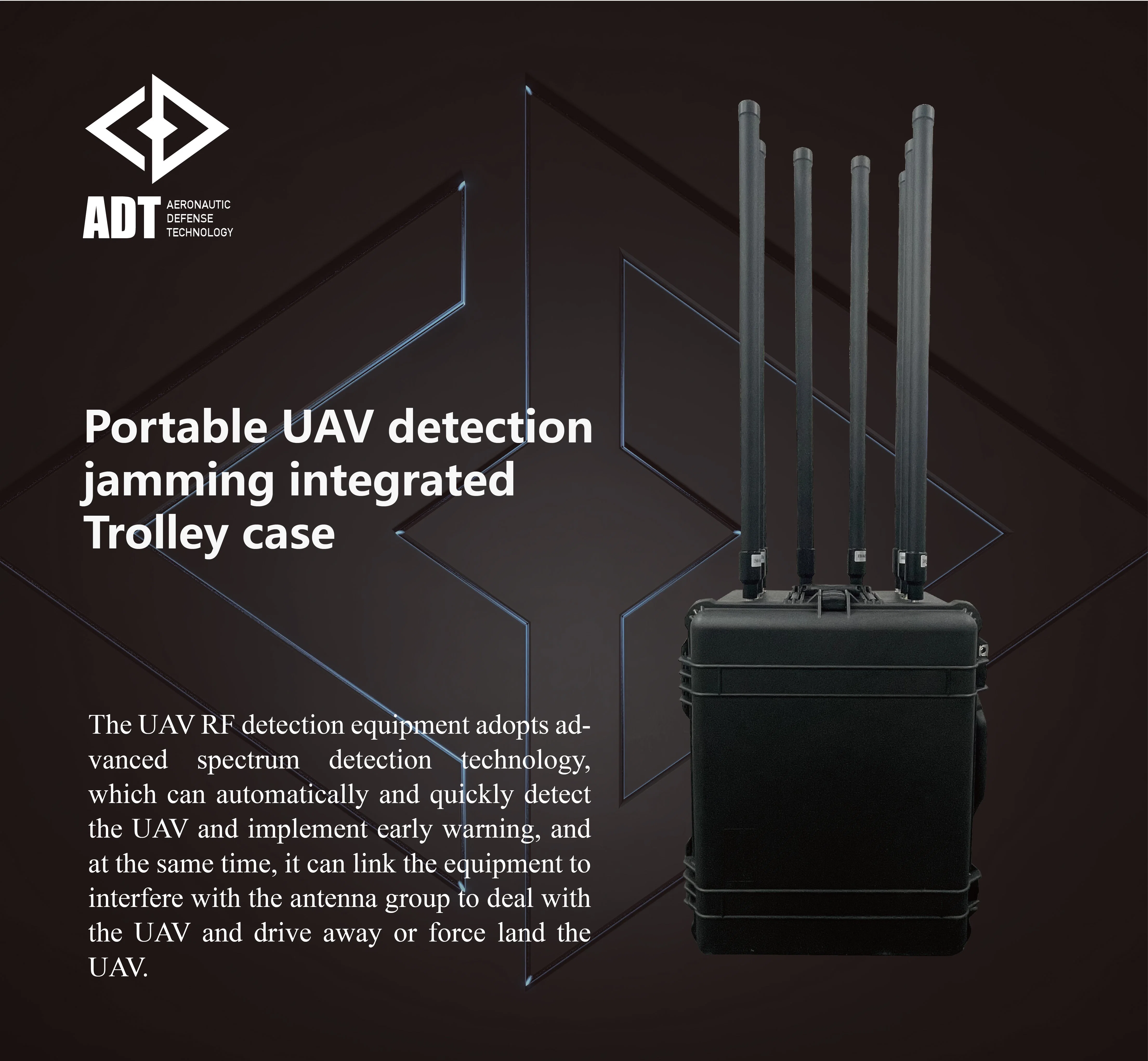 Anti Drone System Omnidirectional Detector and Jammer with Trolley Case