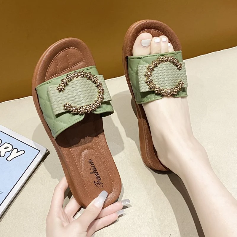 Square Buckle Slippers Women's Outer Wear 2022 New Fashion Casual Women's Shoes Mueller Sandals Ins Bao Head Half Drag Flip-Flops