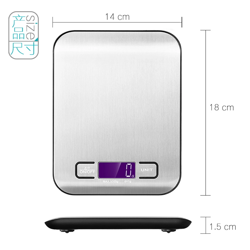 Amazon Hot vendre Bascula Cocina Smart multifonction Échelle personnalisée en acier inoxydable de 5 kg Balance de cuisine de pesage à fonctionnement numérique pour l'alimentation