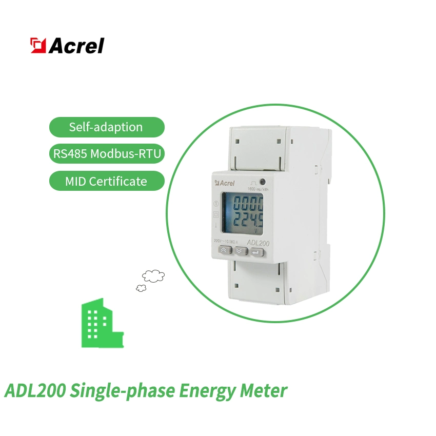 Acrel DIN-Schienenmontage 10 (80) A einphasige Elektrizität Leistungsmesser AC Digital kWh Multifunktions-Energiemessgerät mit RS485 Adl200