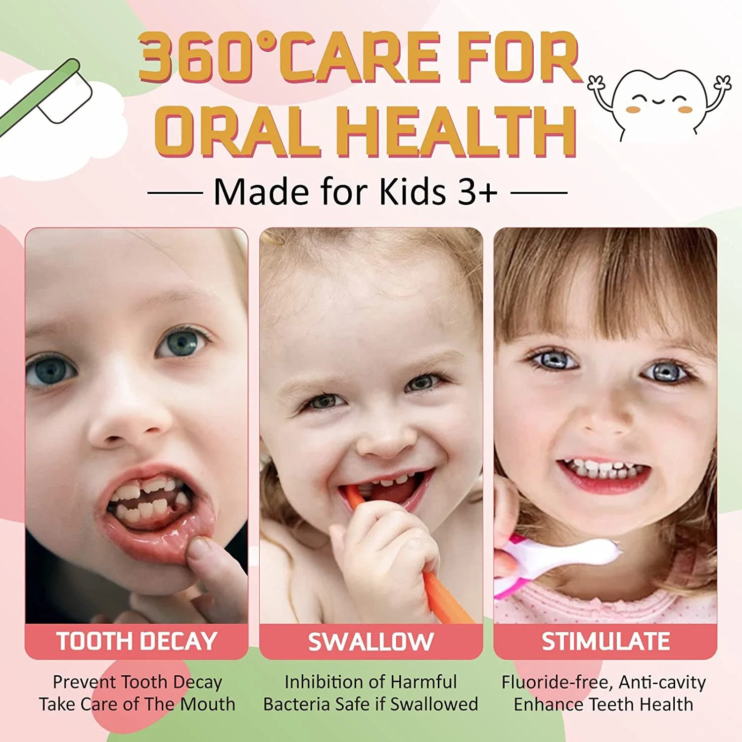 Dentoral Natural Strawberry Flavor Fluoride Free Oral Freshing Whitening Kids Toothpaste