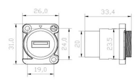 D Type USB3.0 Waterproof Socket for 19 Panel Mount Chassis Connector