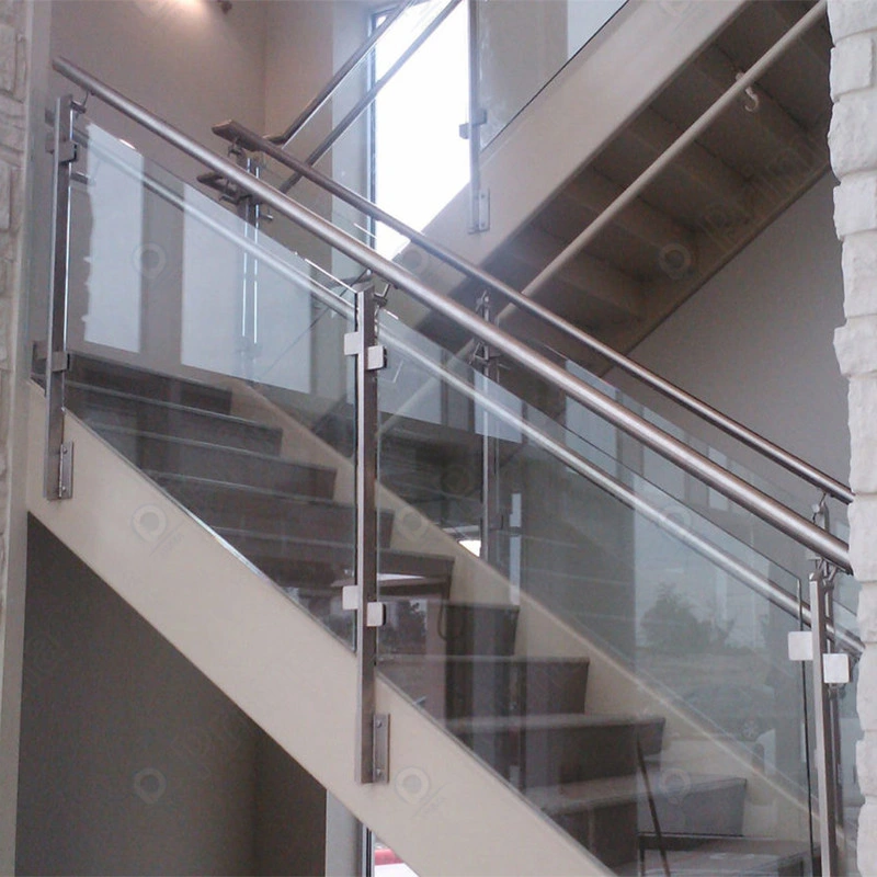 Baranda escalera flotante poste de acero inoxidable barandilla de vidrio Escalera recta