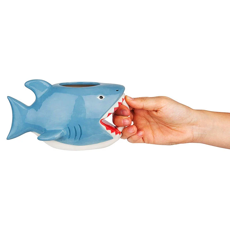 Moda personalizada peces personalizada de cerámica creativa de la Copa de regalo a los niños de dibujos animados en 3D Shark taza de café