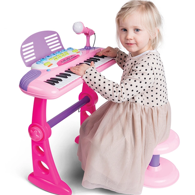 Niños 37-Key Multifunctional Piano Toys micrófono Órgano electrónico de Educación Musical Juguetes de instrumentos con silla MP3 línea instrumentos musicales Juguete