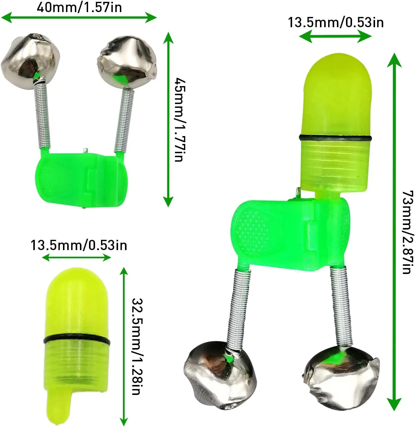 Haste de pesca Extra Alto Duplo alarme sino de cor verde tom prateado campainha de alarme de pesca de carpas Bell