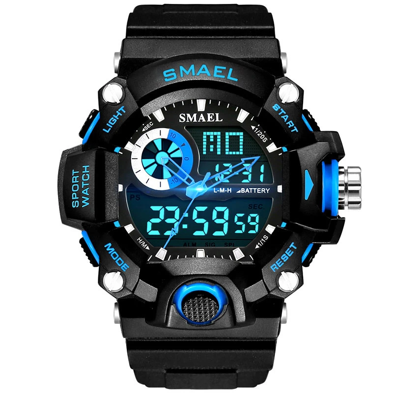 2022 Drop Shipping High Quality Black-Blue Fashion LED Display Digital Watch Customize Silicone Men's Sports Wrist Watch