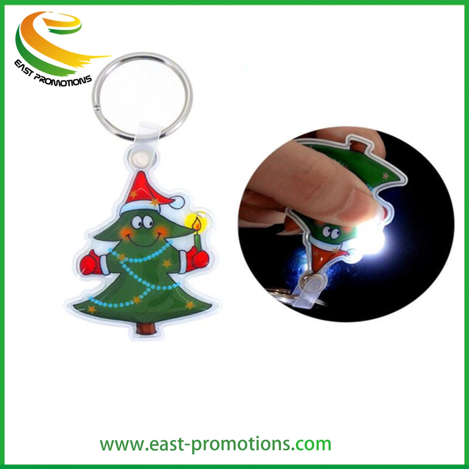 Custom Promotional LED Light Keychain, PVC Keyring for Souvenir