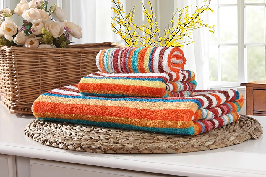 Hot Sale 100% Cotton Yarn Dyed Stripe Design Bath Towel Set