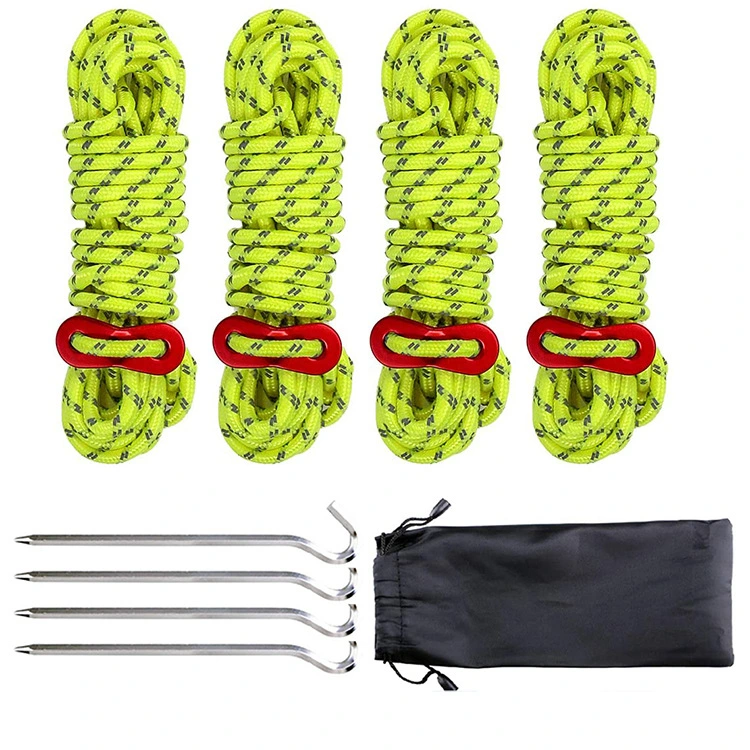 Haut de vendre des accessoires de tente Outdoor tente de camping de 4 m de la corde réfléchissant ensemble d'Ongles avec camping Sac de rangement de boucle de corde de vent