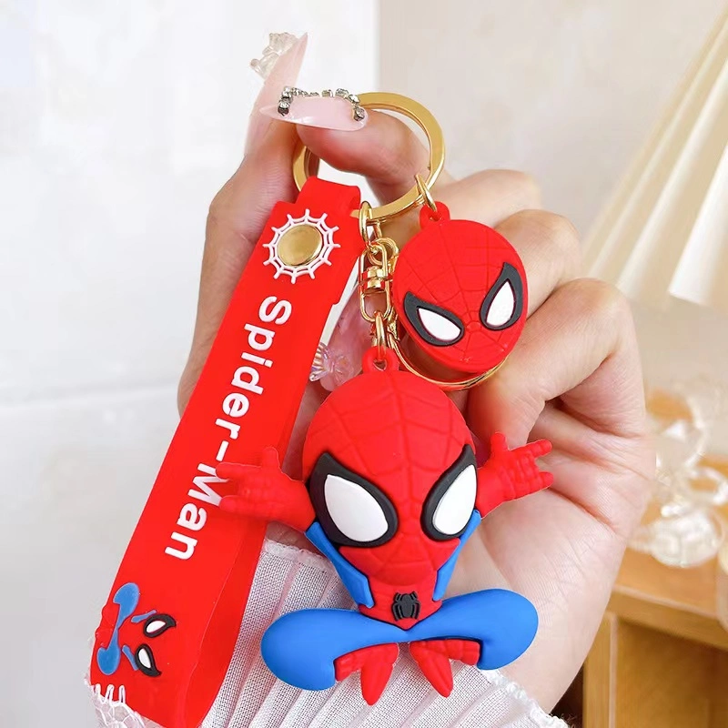 Ruunjoy 3D Figure Super Hero PVC Rubber Keychain Spider Man Wristband Cute Spider Man Cartoon Keychain Key Ring